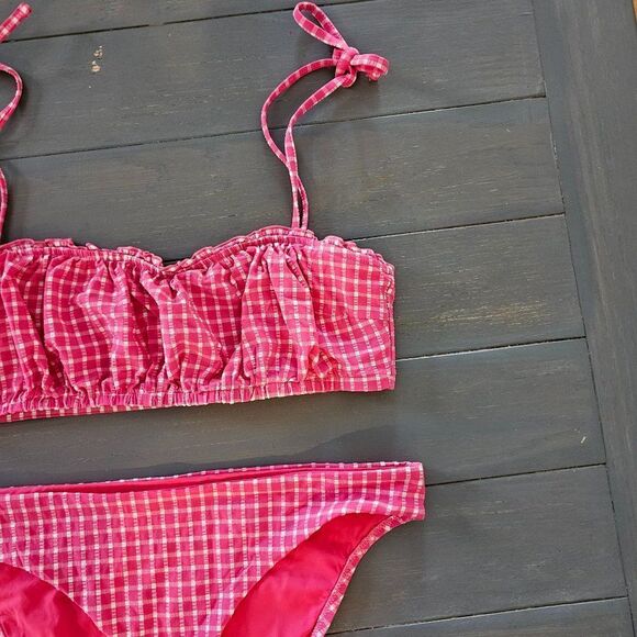 Red Carter Amour Gingham Shirred Bandeau Bikini Top & Bottom Set Size Large - Picture 8 of 15